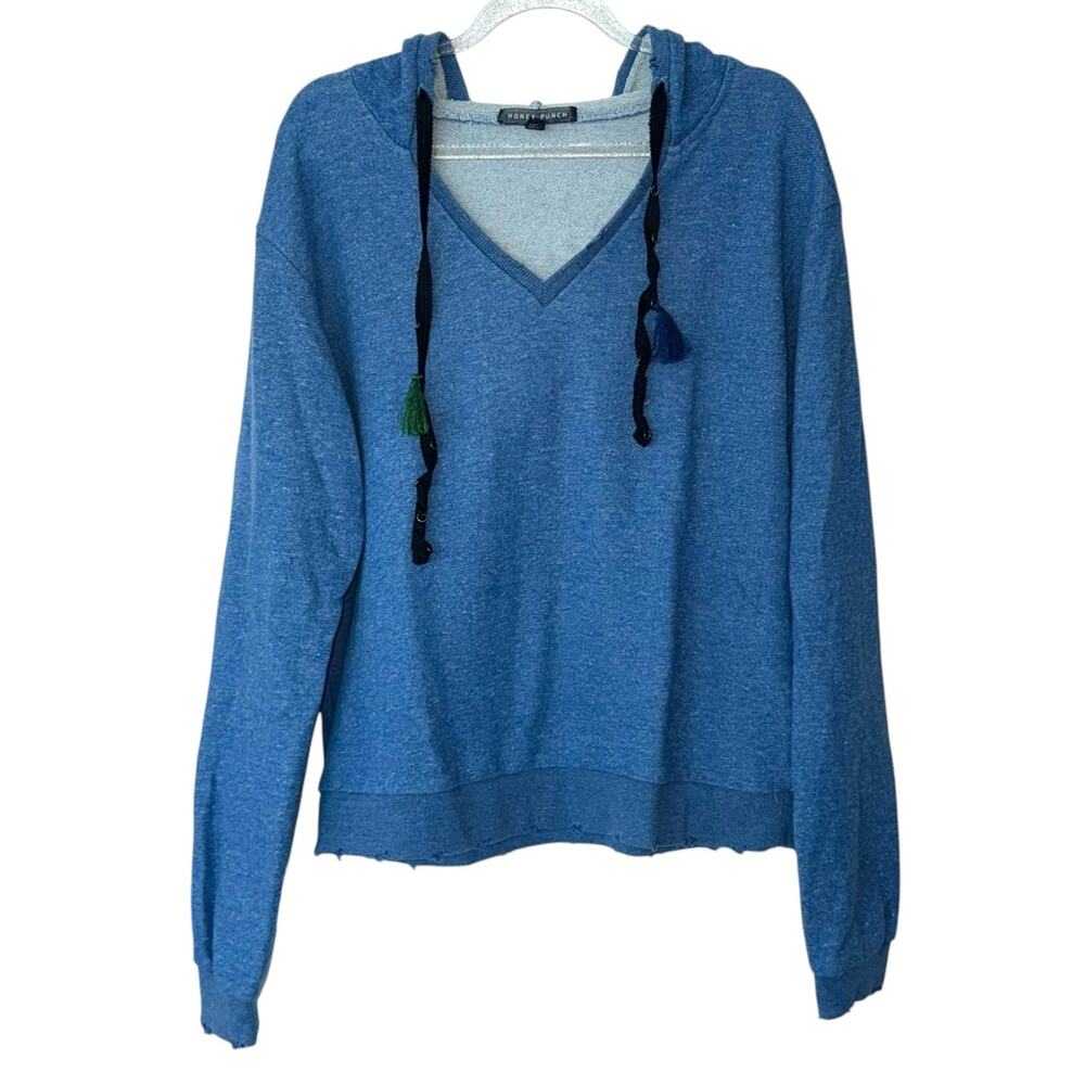 Honey Punch Pullover Hooded Sweatshirt Lightweight V-neck Gorpcore Medium Blue